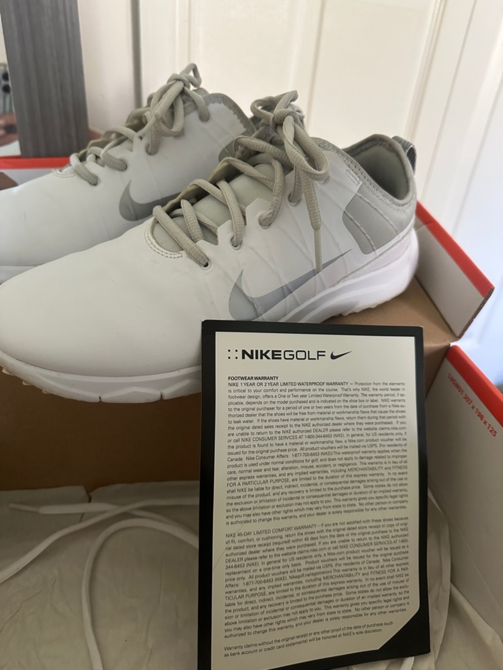 Nike White and Gray Woman’s Golf Sneakers with Gray Swoosh- FULLY WATERPROOF